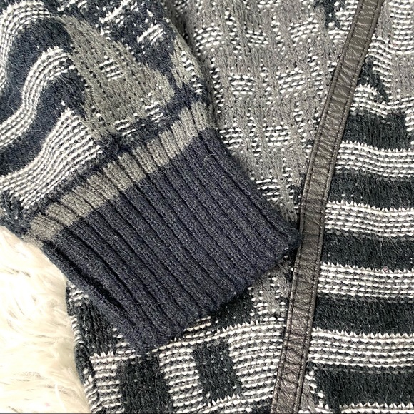 Vintage Urban Works 80s 90s Leather Trimmed Harlequin Knit Sweater EUC - Picture 12 of 13